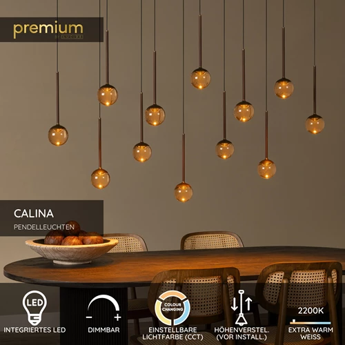 Lucide CALINA - Pendelleuchten - LED Dim. - CCT - 12x7W 2200K/3300K - Kaffee | Premium - USP